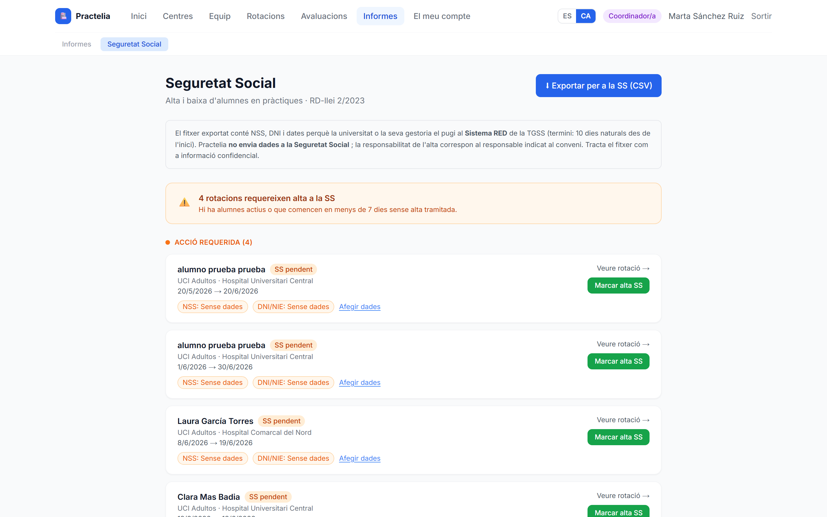 Captura de Practelia: Seguretat Social