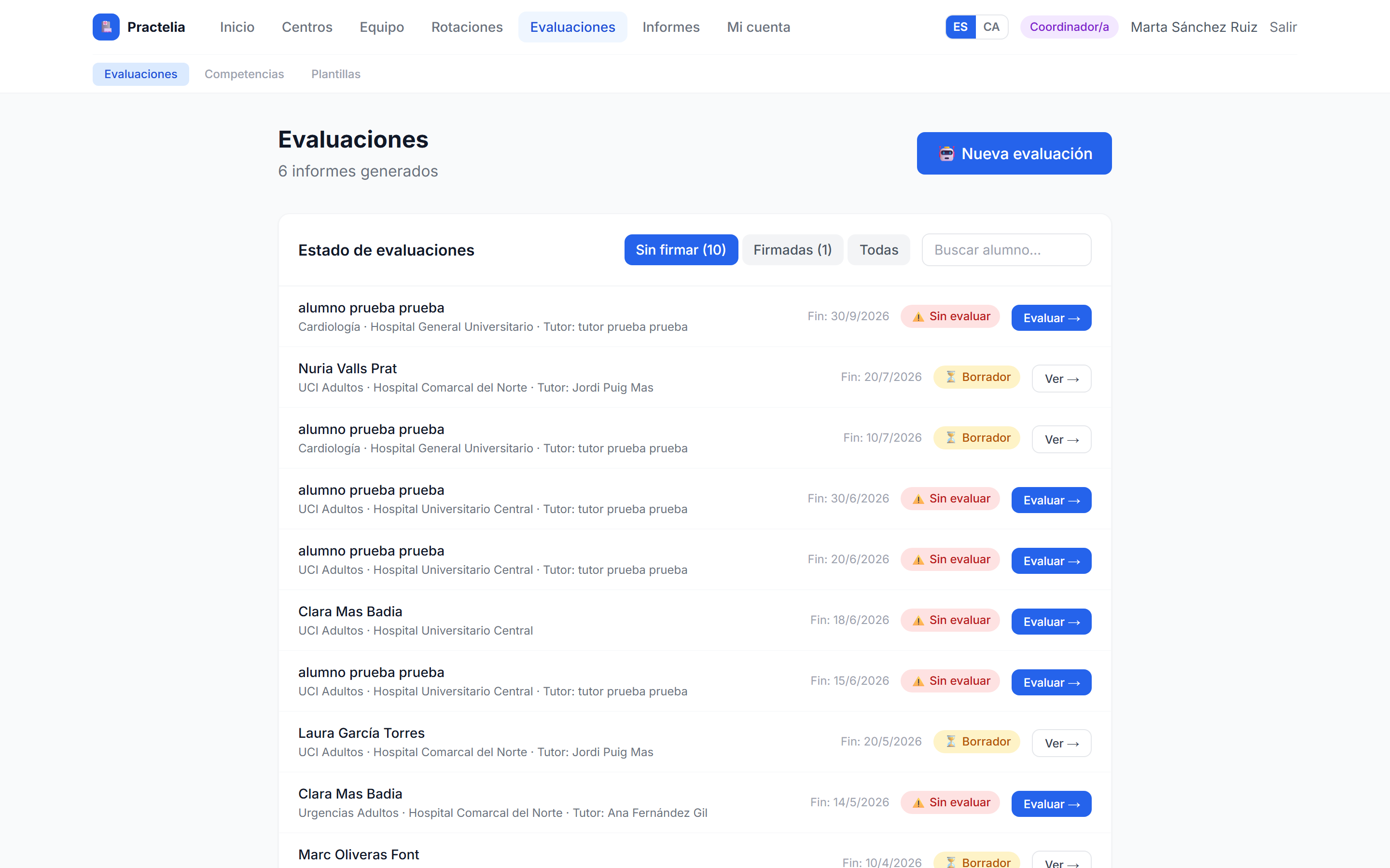 Captura de Practelia: Evaluación por competencias